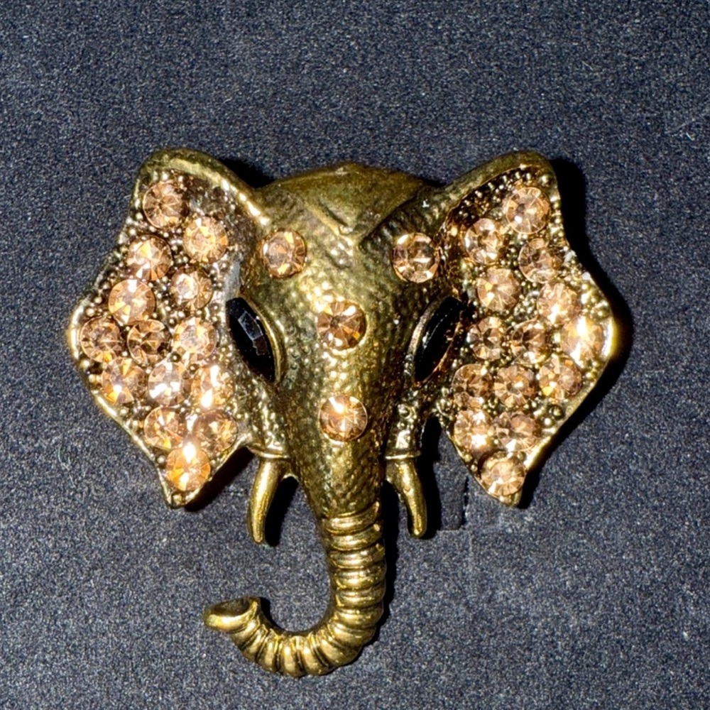 Gold Elephant Brooch with Rhinestones seen on Traitors!
